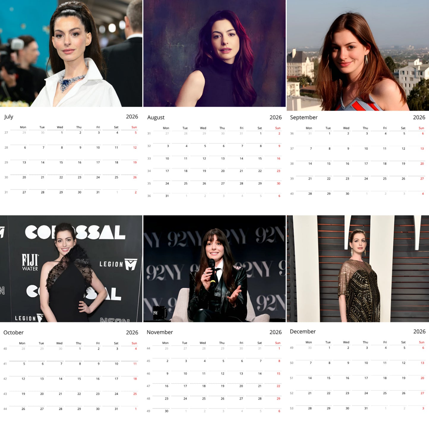 Anne Hathaway 2026 Wall Calendar (Large Calendar) β Hollywood Actress Fan Gift, Premium Wall Art