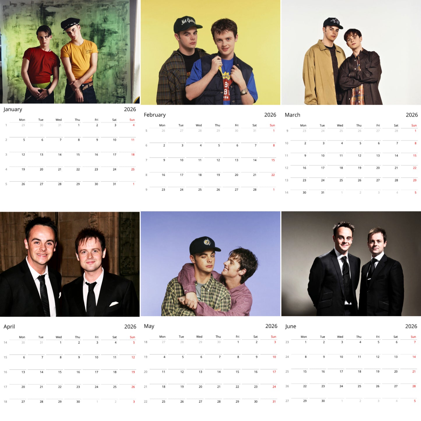 Ant & Dec 2026 Wall Calendar (Large Calendar) β Celebrity Fan Gift, Premium Wall Art