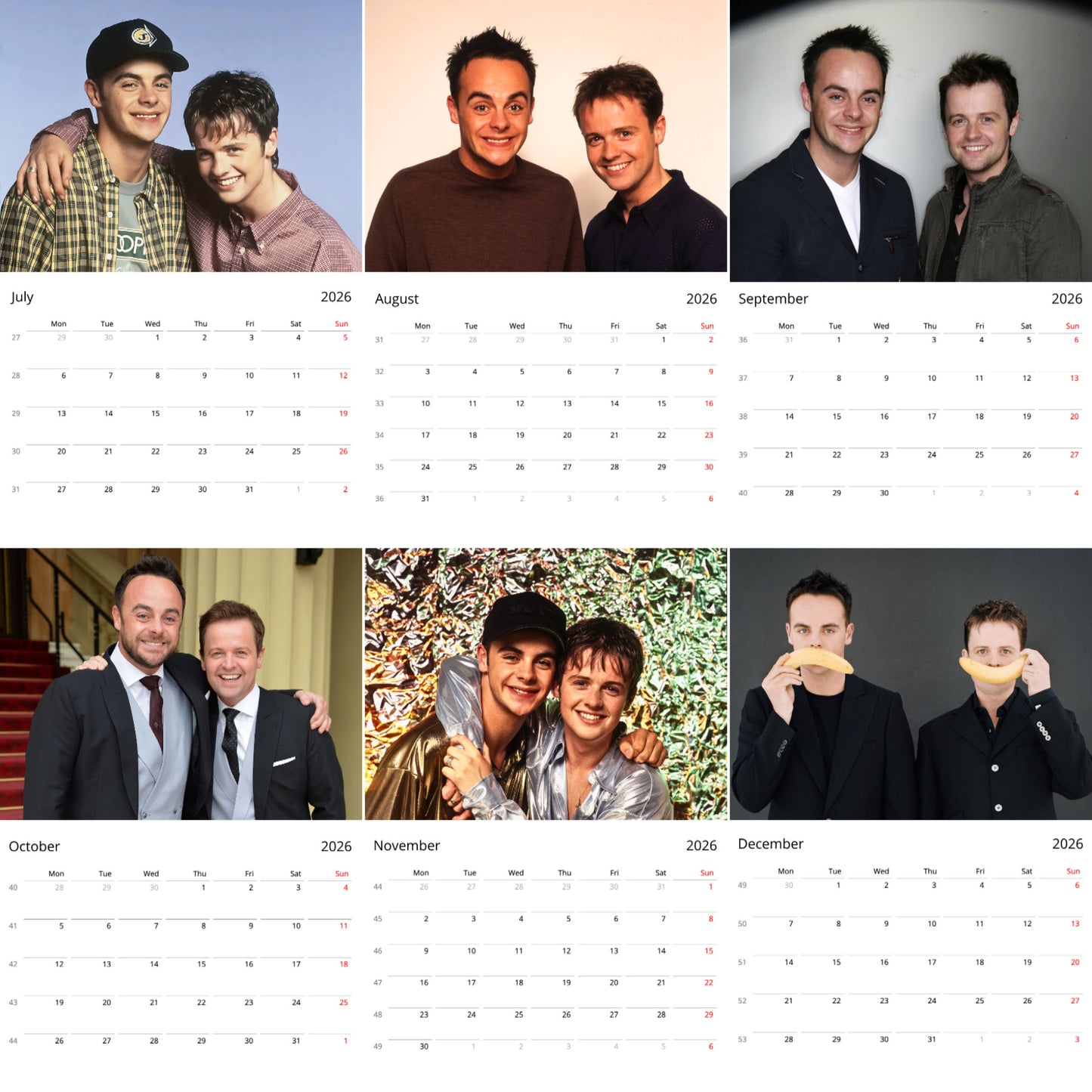 Ant & Dec 2026 Wall Calendar (Large Calendar) β Celebrity Fan Gift, Premium Wall Art