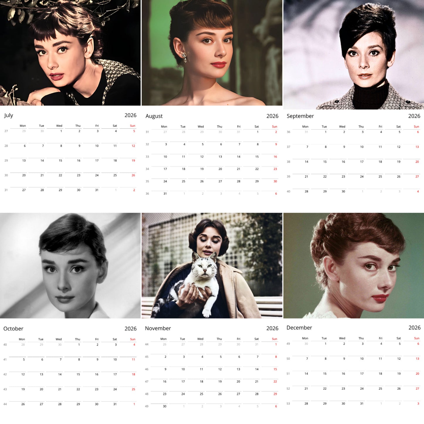 Audrey Hepburn 2026 Wall Calendar (Large Calendar) β Classic Icon Gift, Premium Wall Art