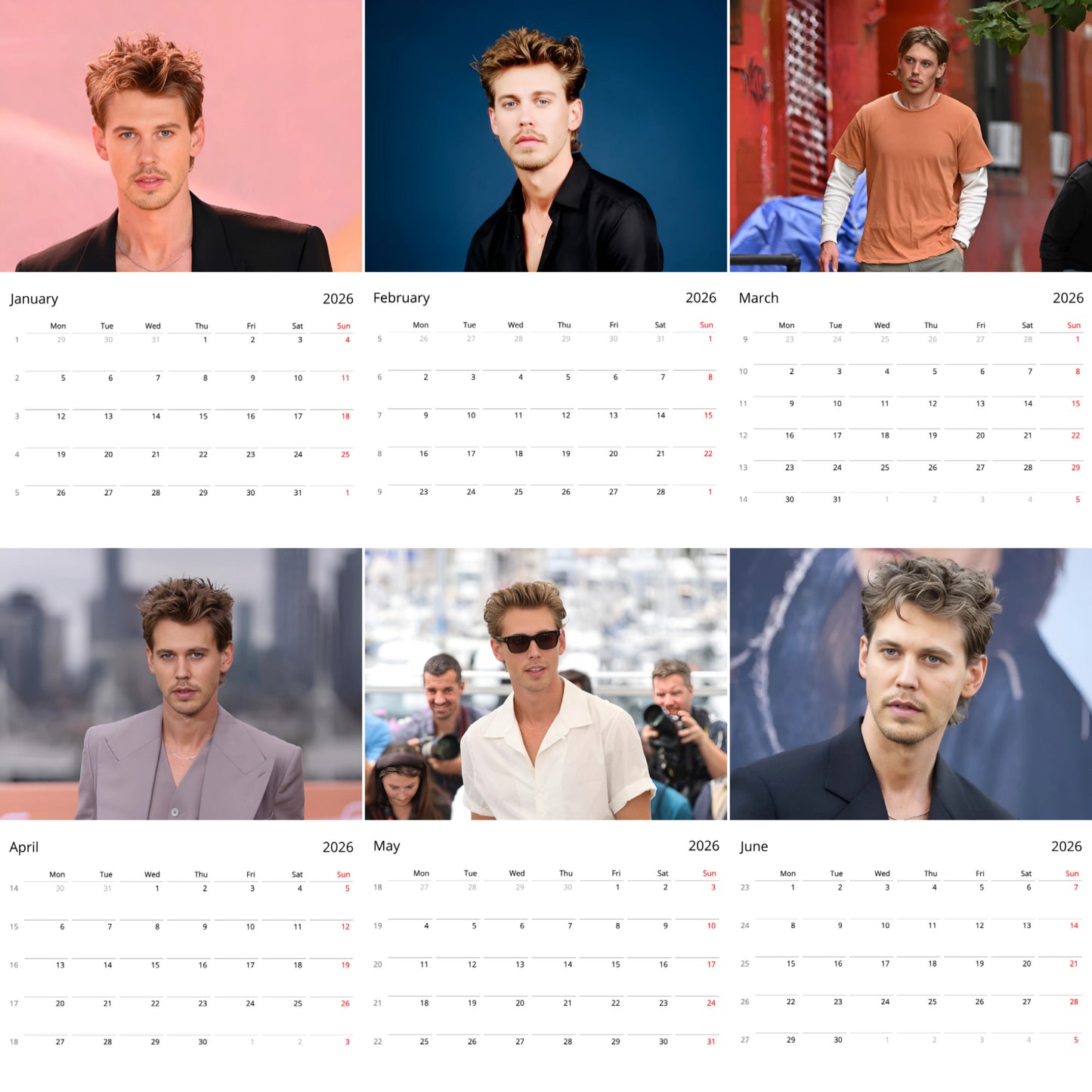 Austin Butler 2026 Wall Calendar β Hollywood Heartthrob Calendar, Stylish Gift for Fans