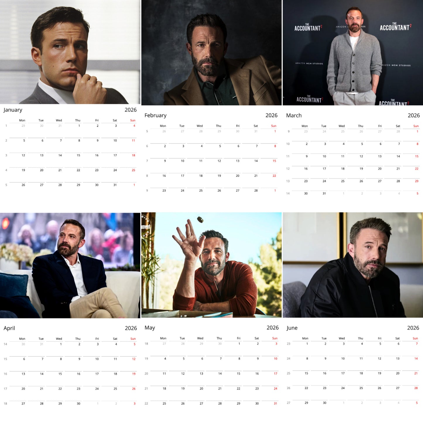 Ben Affleck 2026 Wall Calendar (Large Calendar) β Celebrity Fan Gift, Premium Wall Art