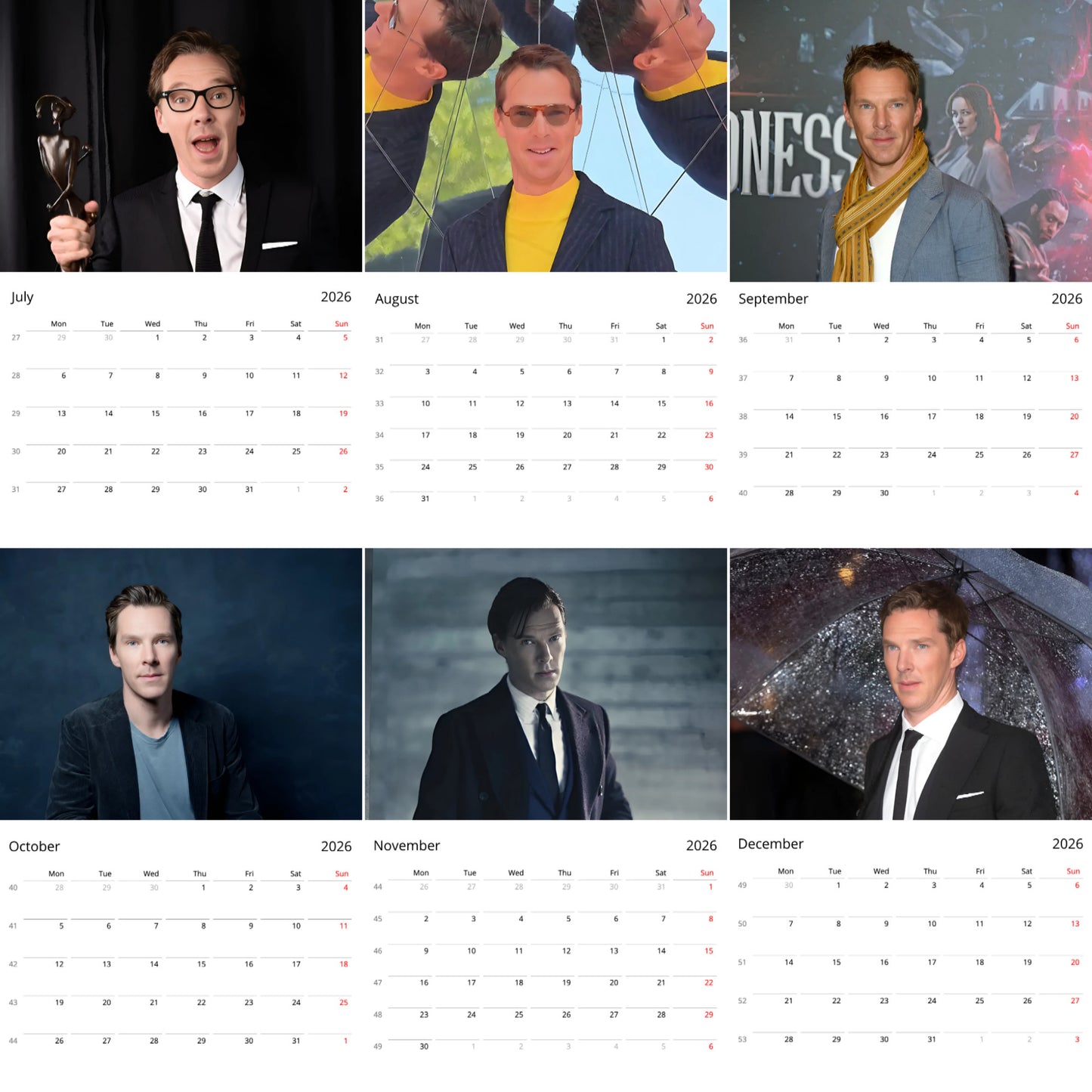 Benedict Cumberbatch 2026 Wall Calendar β Sherlock & Marvel Star, Perfect Fan Gift