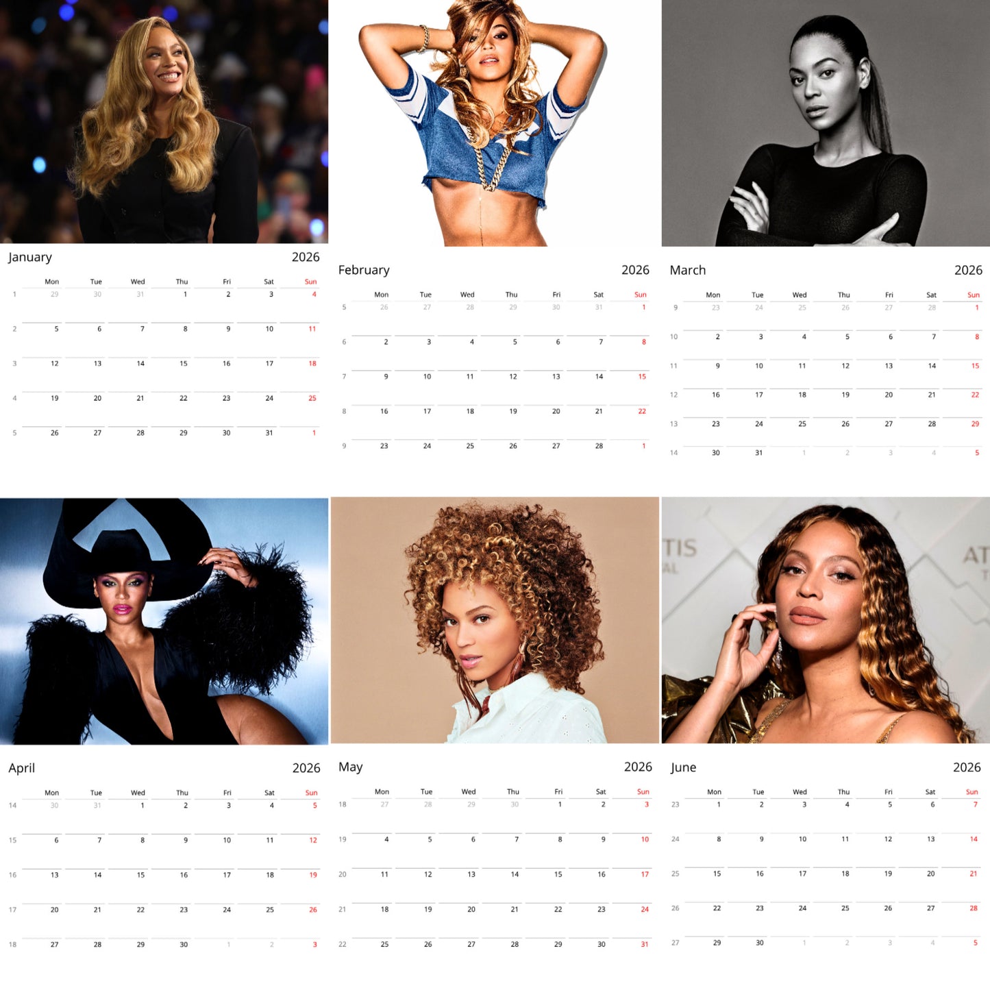 Beyoncé 2026 Wall Calendar (Large Calendar) – Celebrity Fan Gift, Premium Wall Art