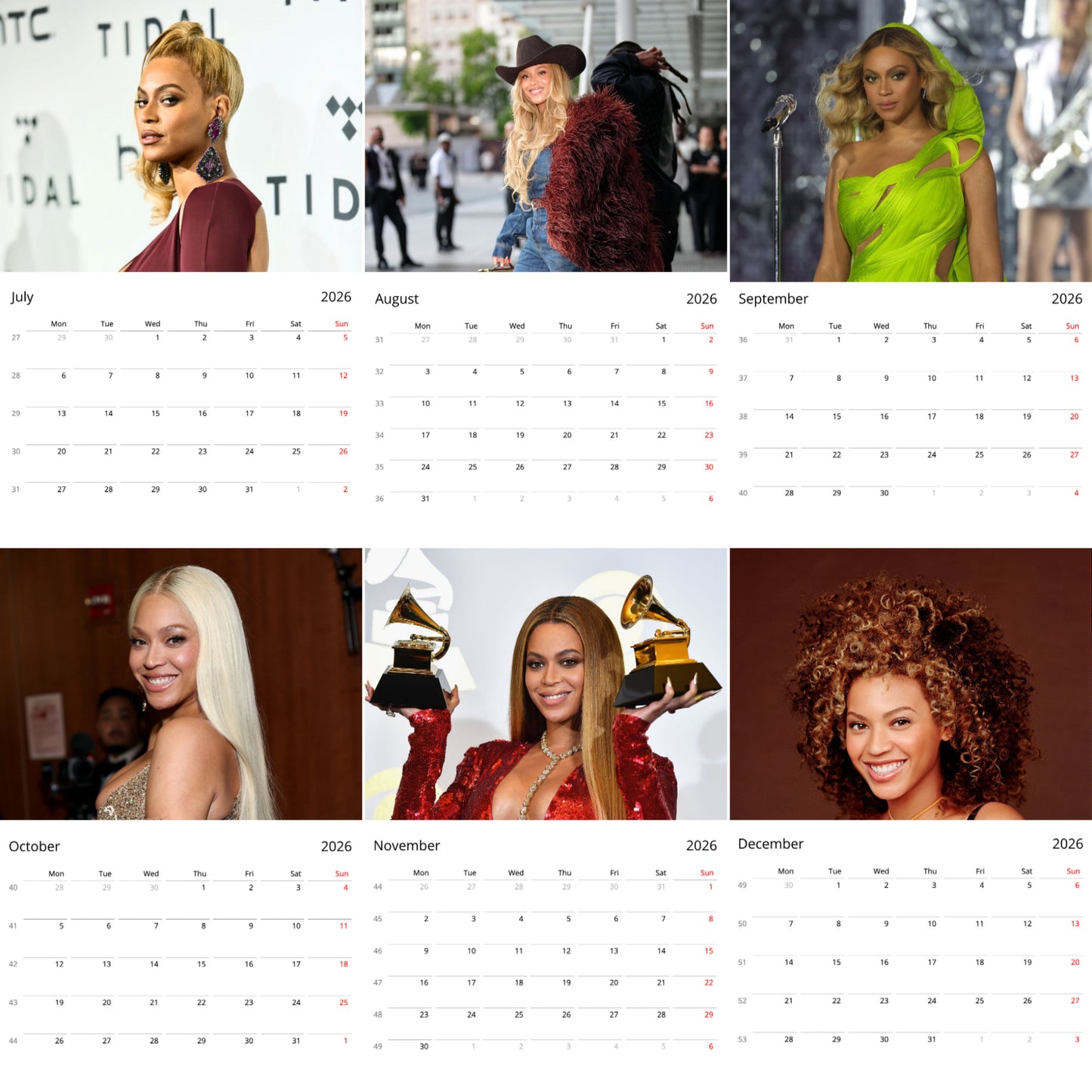 Beyoncé 2026 Wall Calendar (Large Calendar) – Celebrity Fan Gift, Premium Wall Art