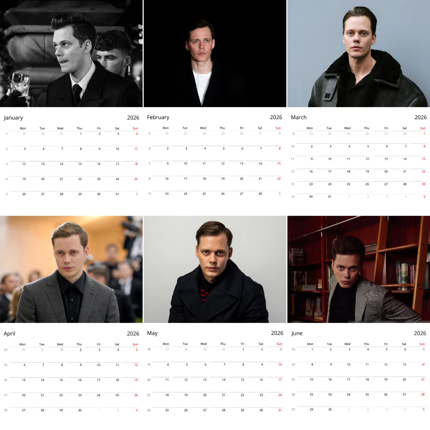 Bill Skarsgård 2026 Wall Calendar – Premium Actor Calendar for Fans, Hollywood Star Gift