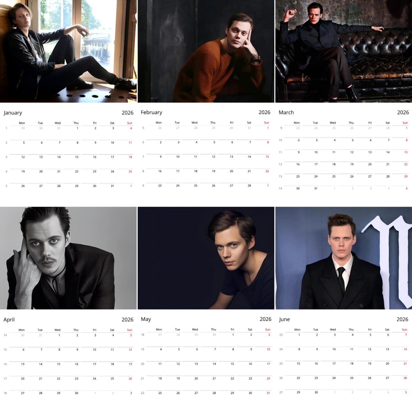 Bill Skarsgård 2026 Wall Calendar – Premium Actor Calendar for Fans, Hollywood Star Gift