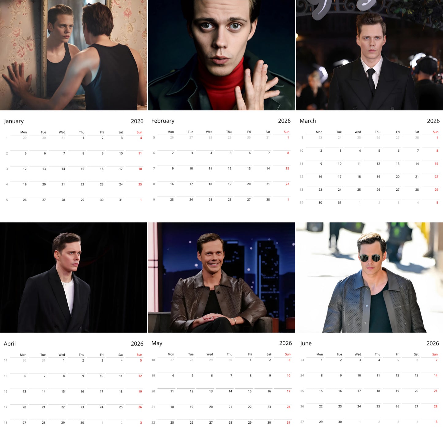 Bill Skarsgård 2026 Wall Calendar – Premium Actor Calendar for Fans, Hollywood Star Gift
