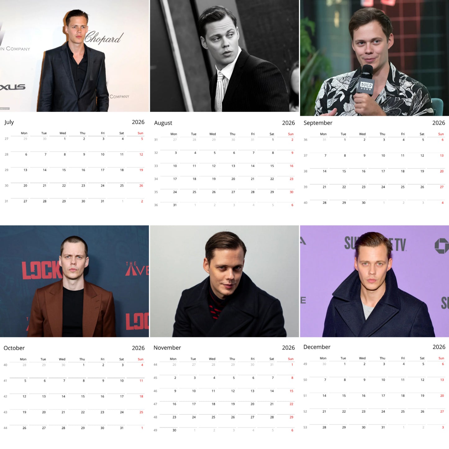 Bill Skarsgård 2026 Wall Calendar – Premium Actor Calendar for Fans, Hollywood Star Gift