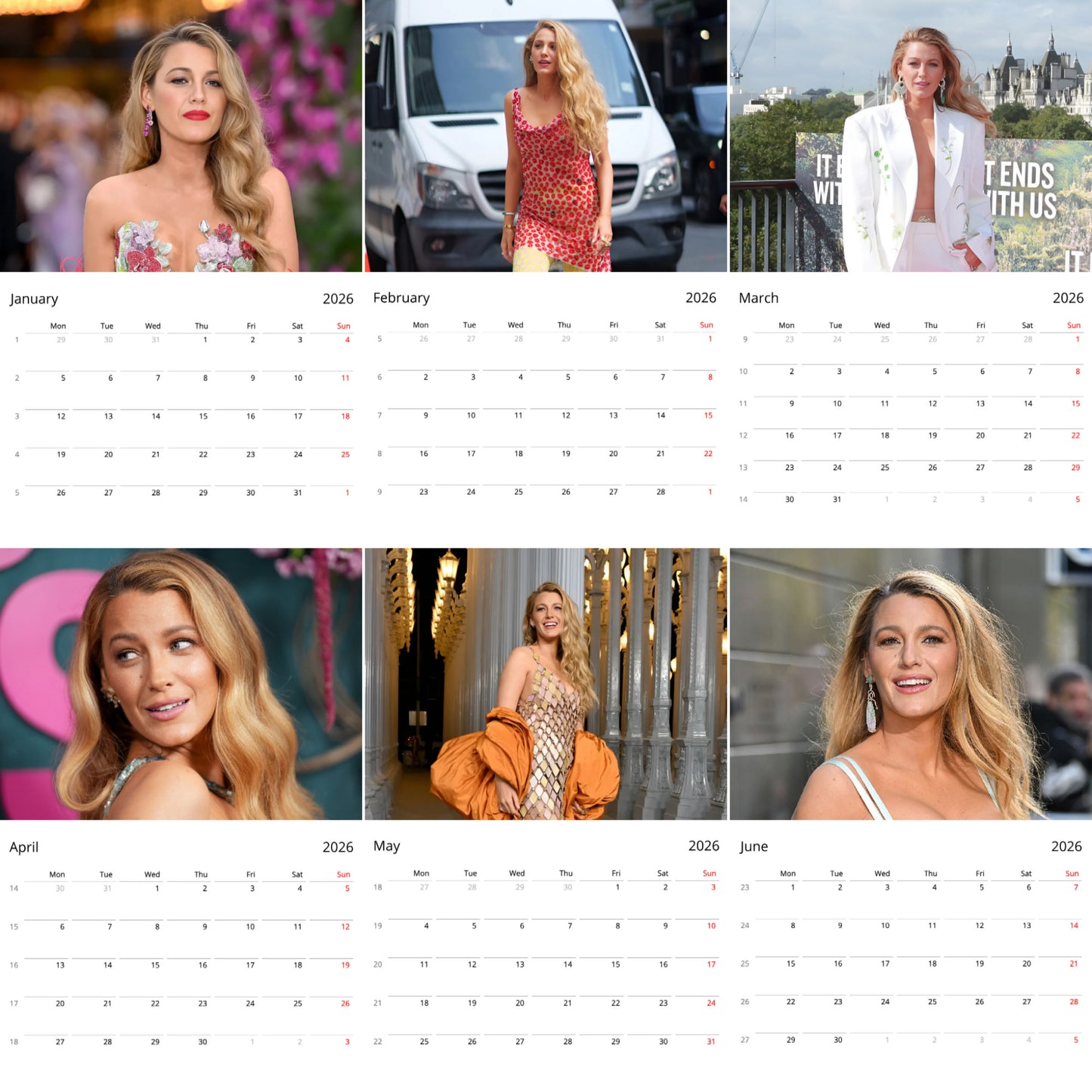 Blake Lively 2026 Wall Calendar β Premium Actress Calendar for Fans, Hollywood Star Gift