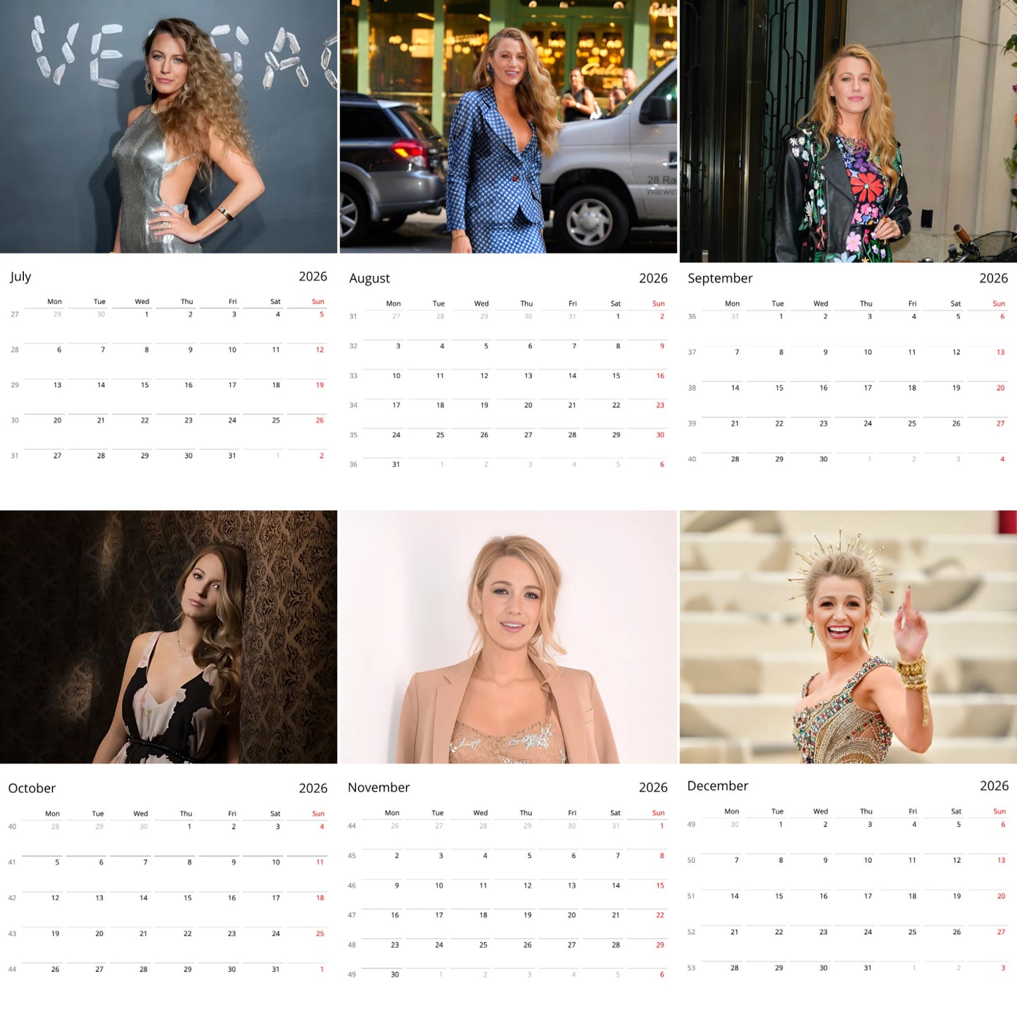 Blake Lively 2026 Wall Calendar β Premium Actress Calendar for Fans, Hollywood Star Gift