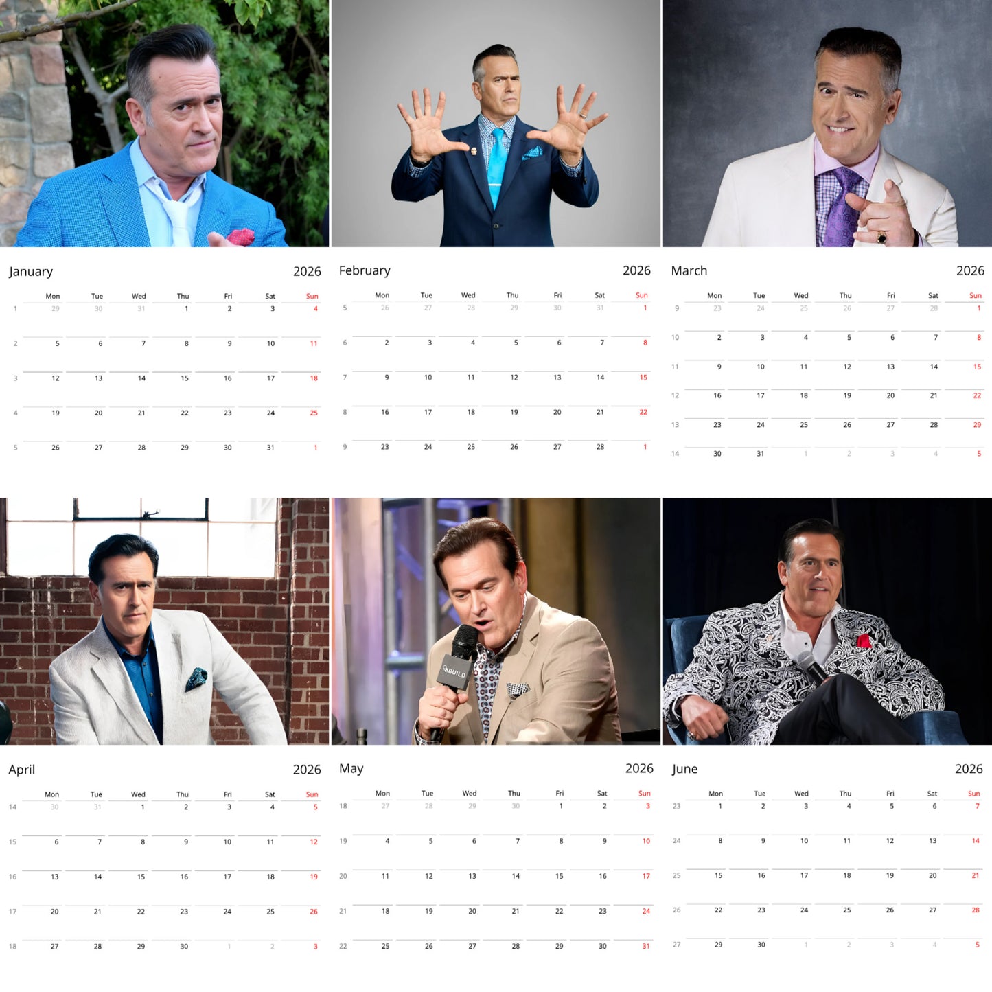 Bruce Campbell 2026 Wall Calendar β Premium Actor Calendar for Fans, Horror Icon Gift