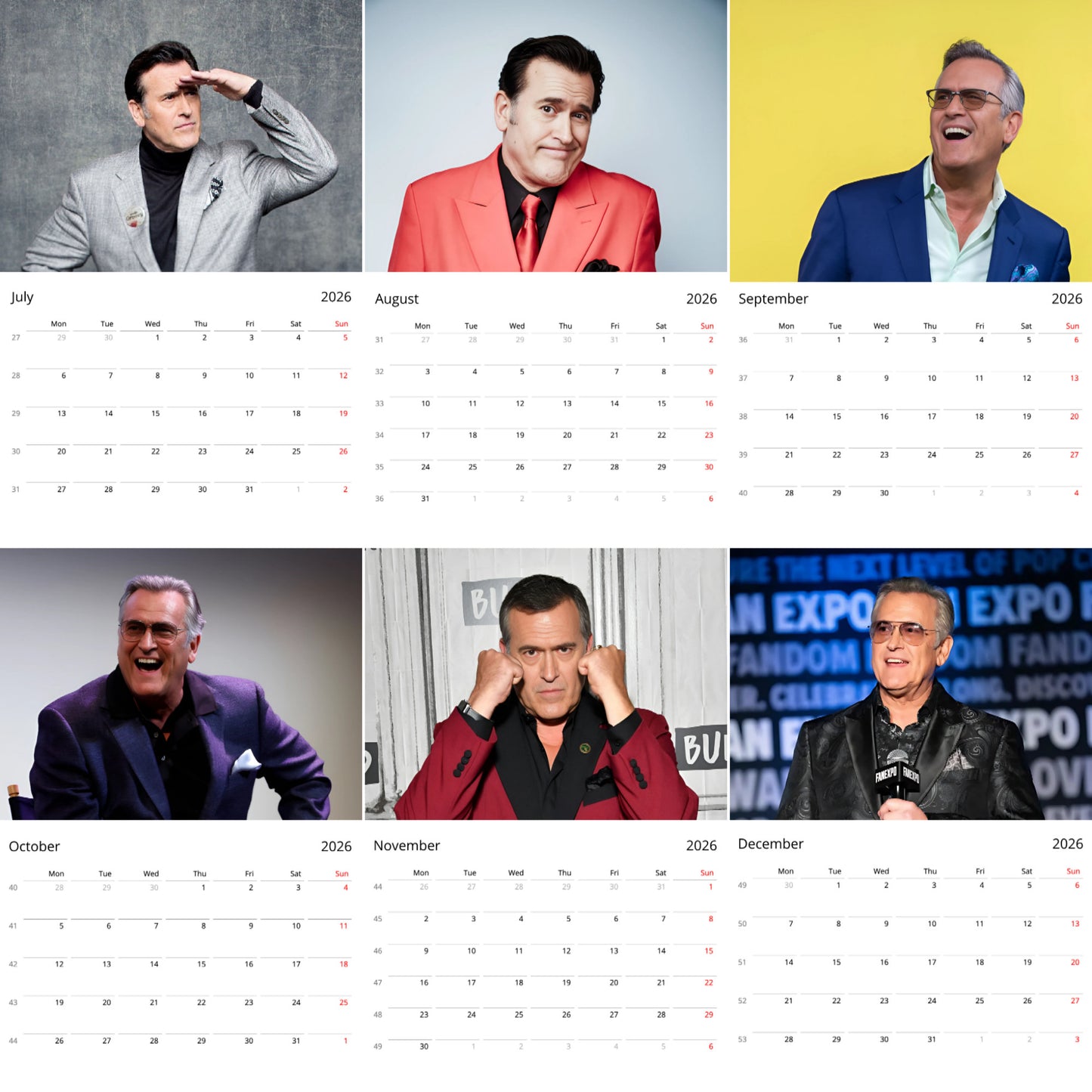 Bruce Campbell 2026 Wall Calendar β Premium Actor Calendar for Fans, Horror Icon Gift