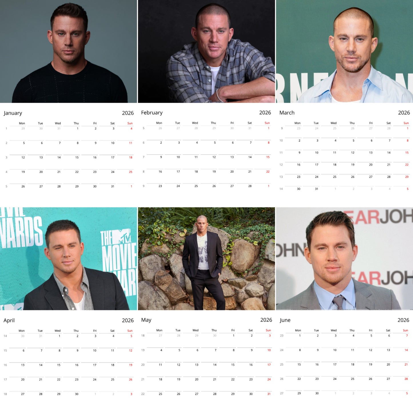 Channing Tatum 2026 Wall Calendar (Large Calendar) β Celebrity Fan Gift, Premium Wall Art