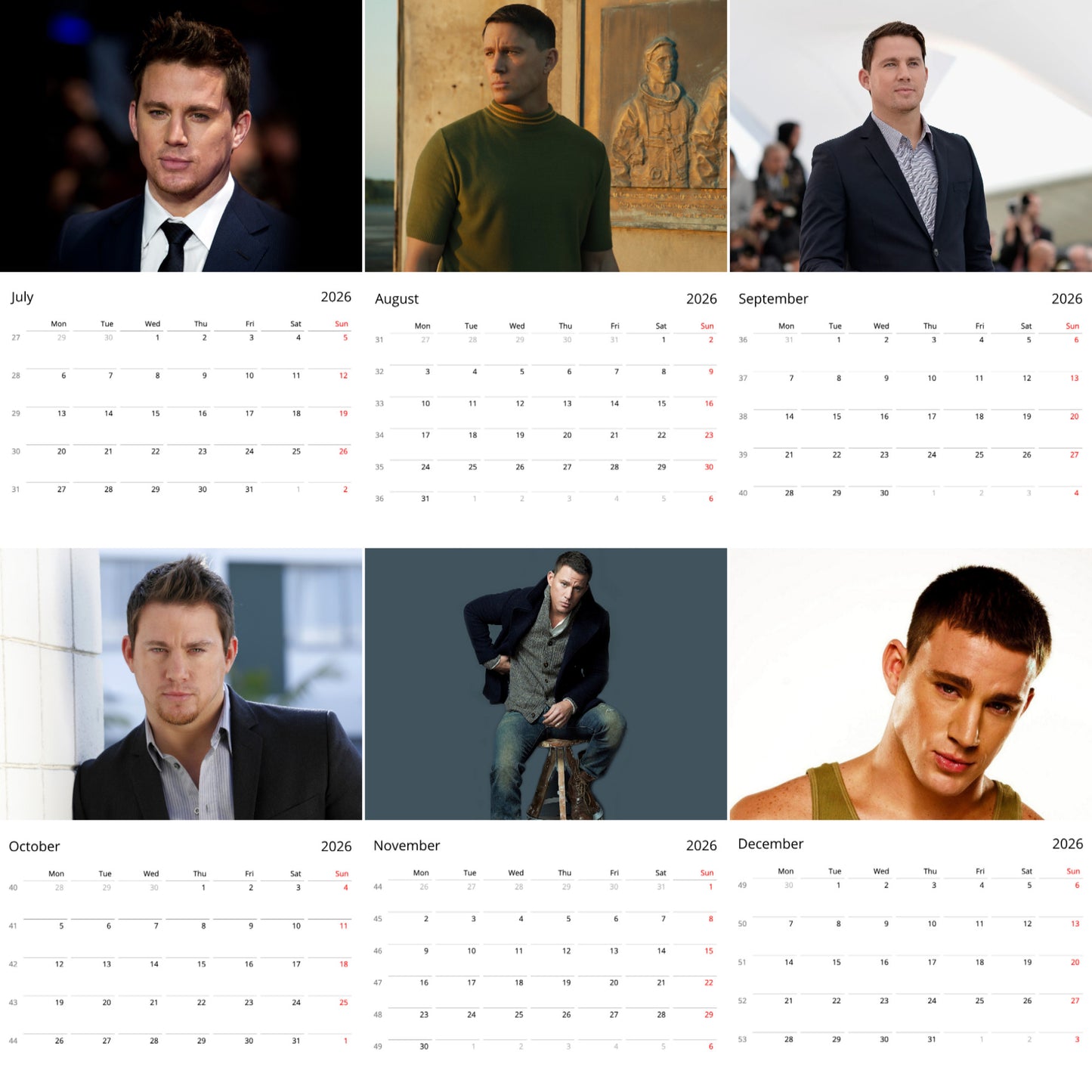 Channing Tatum 2026 Wall Calendar (Large Calendar) β Celebrity Fan Gift, Premium Wall Art