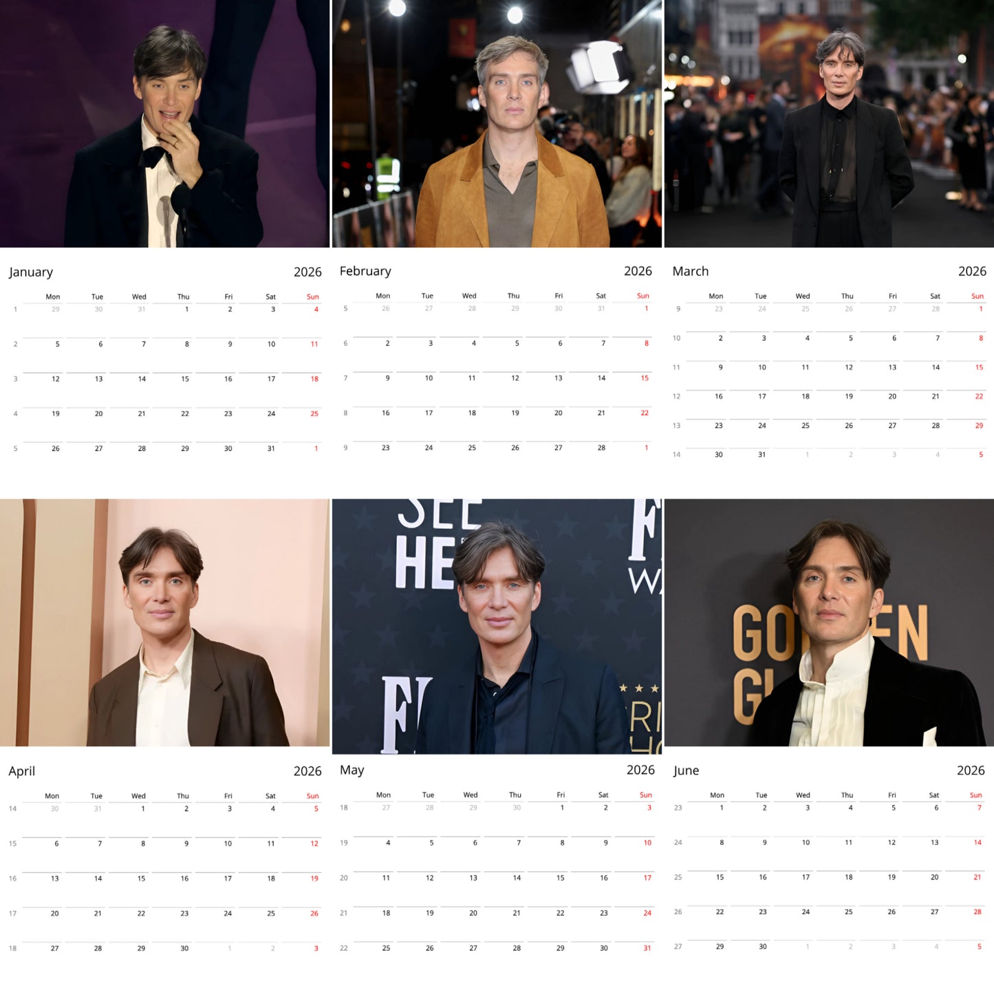 Cillian Murphy 2026 Wall Calendar β Premium Actor Calendar for Fans, Hollywood Icon Gift