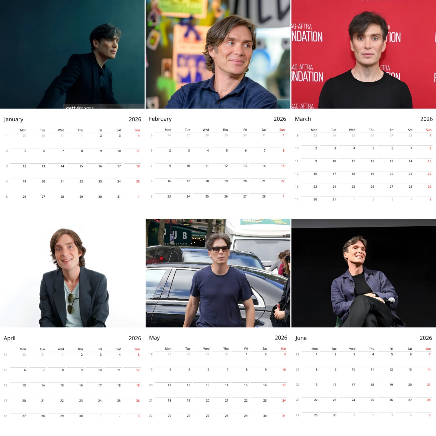 Cillian Murphy 2026 Wall Calendar – Premium Actor Calendar for Fans, Hollywood Icon Gift