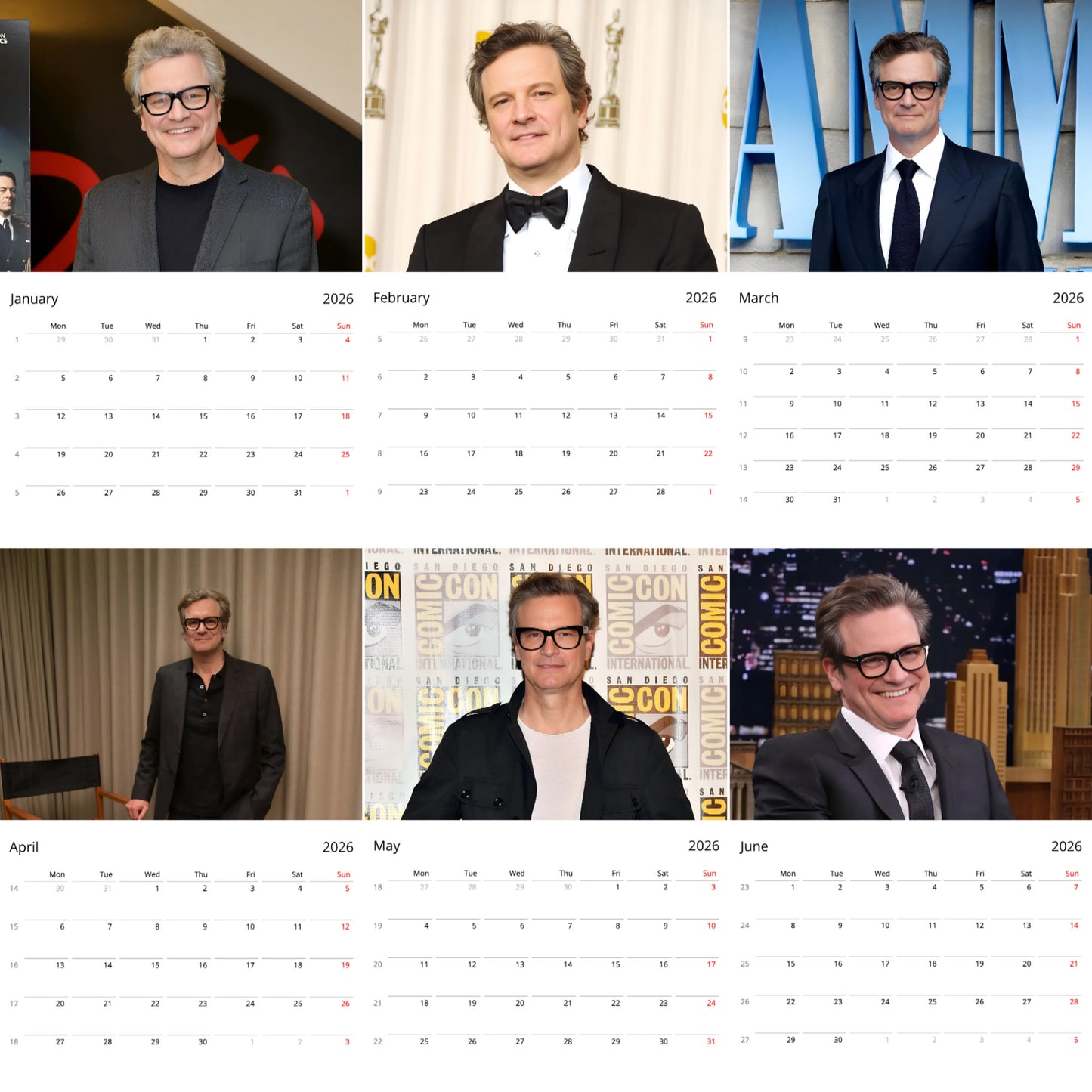Colin Firth 2026 Wall Calendar β Premium Actor Calendar for Fans, Hollywood Legend Gift
