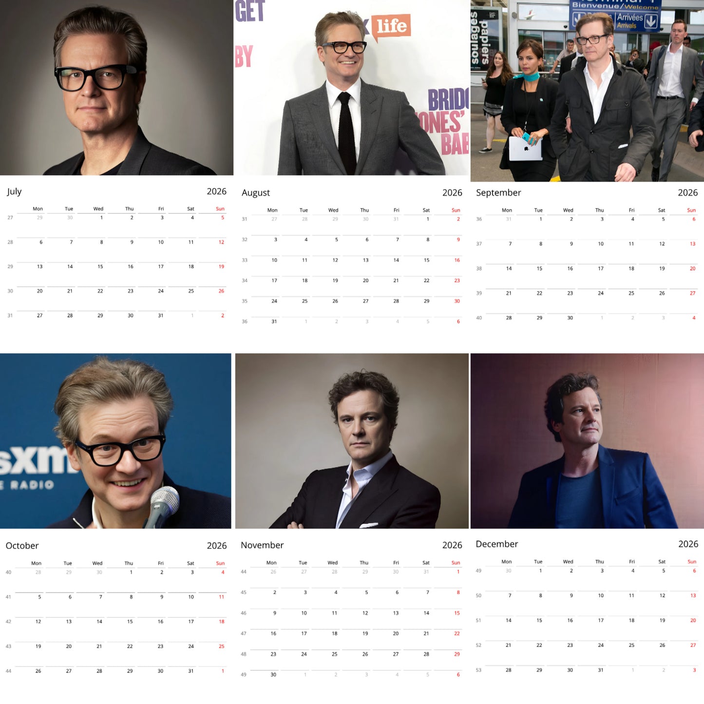 Colin Firth 2026 Wall Calendar β Premium Actor Calendar for Fans, Hollywood Legend Gift