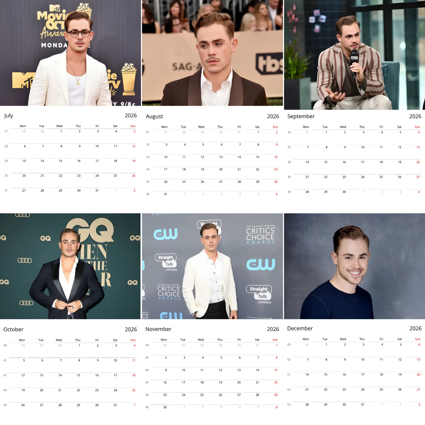 Dacre Montgomery 2026 Wall Calendar β Premium Actor Calendar for Fans, Hollywood Star Gift