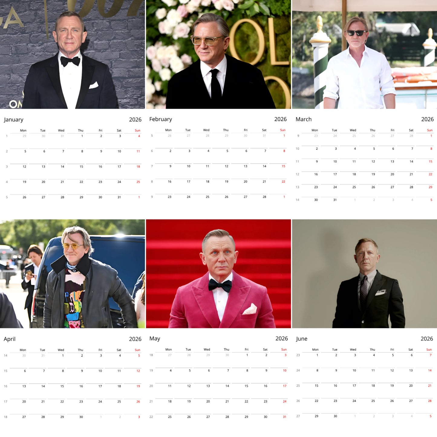 Daniel Craig 2026 Wall Calendar β Premium James Bond Star Calendar for Fans, Hollywood Icon Gift