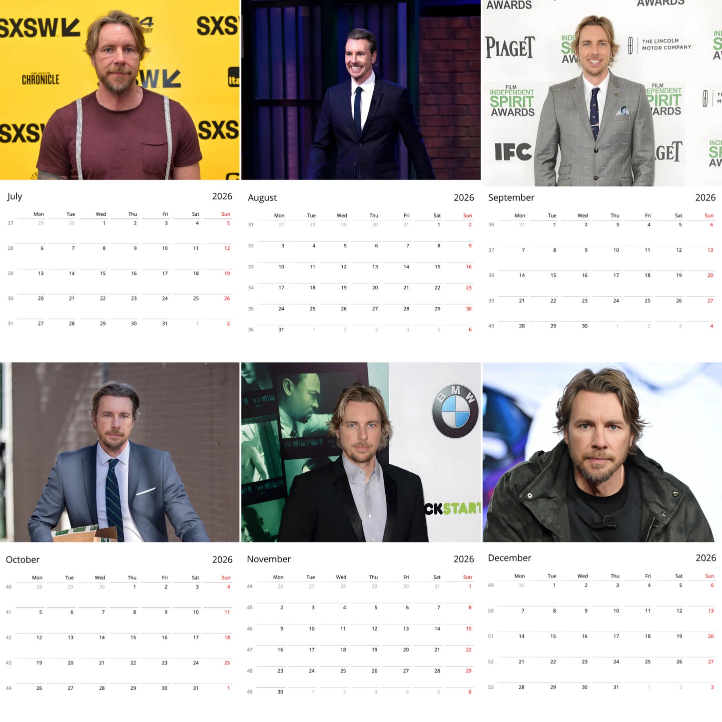 Dax Shepard 2026 Wall Calendar β Premium Actor Calendar for Fans, Hollywood Star Gift
