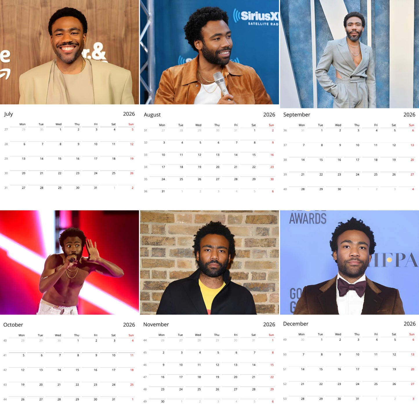 Donald Glover 2026 Wall Calendar β Premium Actor & Musician Calendar for Fans, Hollywood Star Gift