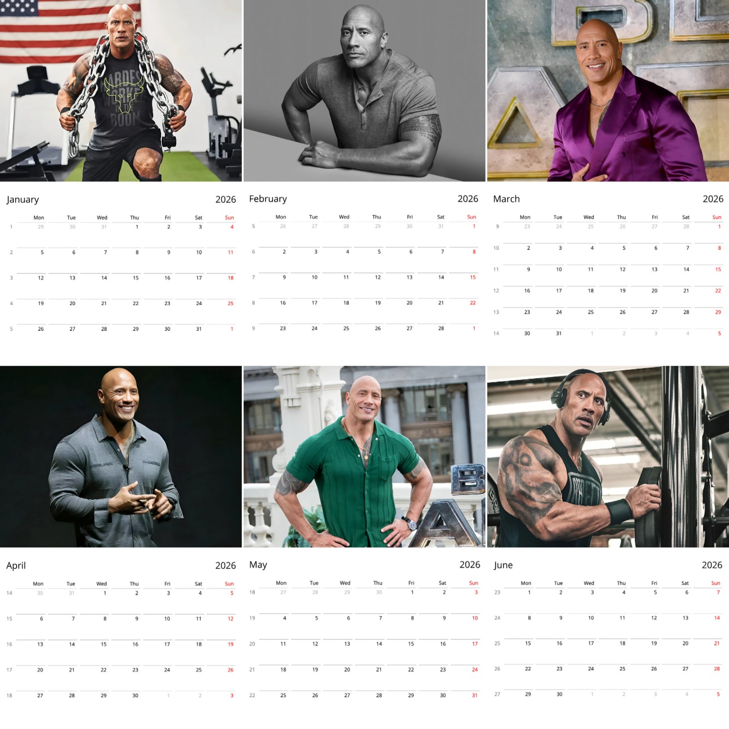 Dwayne Johnson 2026 Wall Calendar β Premium Actor & Wrestling Legend Calendar for Fans, Hollywood Star Gift