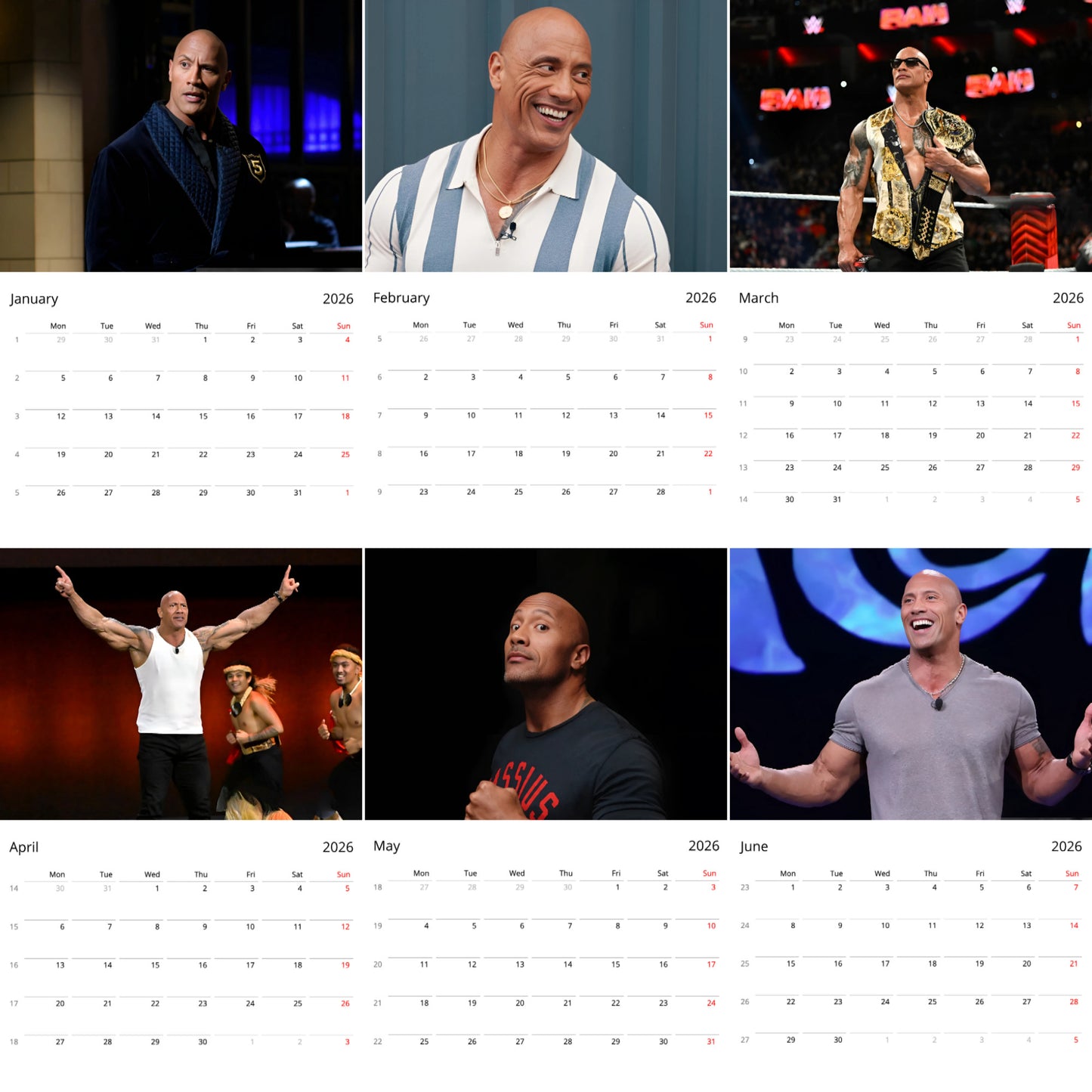 Dwayne Johnson 2026 Wall Calendar – Premium Actor & Wrestling Legend Calendar for dFans, Hollywood Star Gift