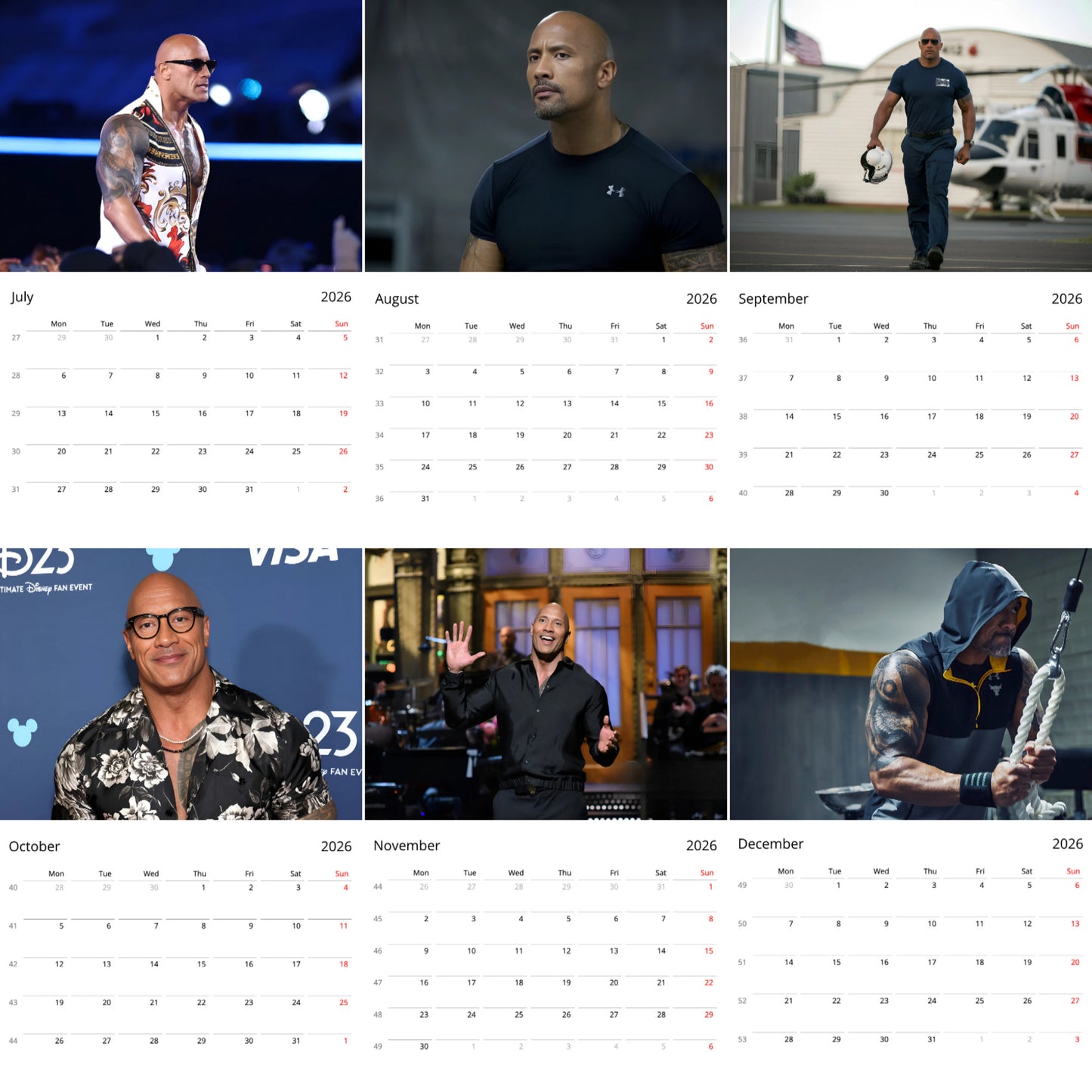 Dwayne Johnson 2026 Wall Calendar – Premium Actor & Wrestling Legend Calendar for dFans, Hollywood Star Gift