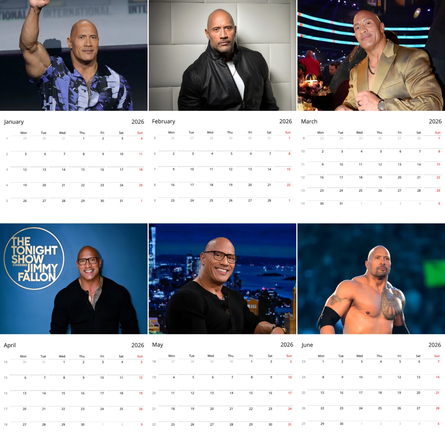 Dwayne Johnson 2026 Wall Calendar β Premium Actor & Wrestling Legend Calendar for Fans, Hollywood Star Gift