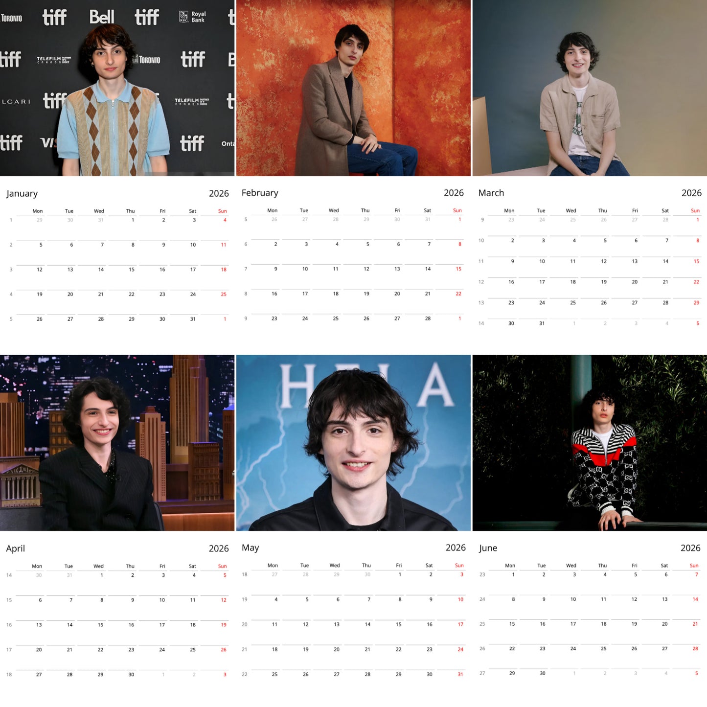 Finn Wolfhard 2026 Wall Calendar β Premium Actor Calendar for Fans, Hollywood Star Gift