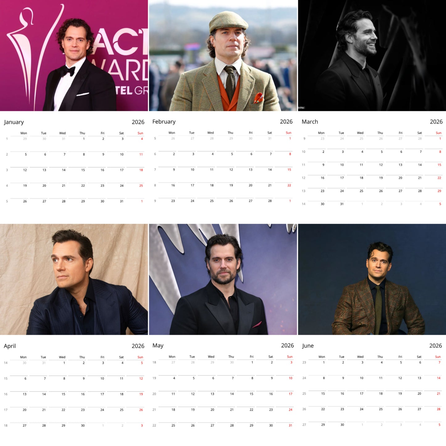 Henry Cavill 2026 Wall Calendar β Premium Actor Calendar for Fans, Hollywood Superstar Gift