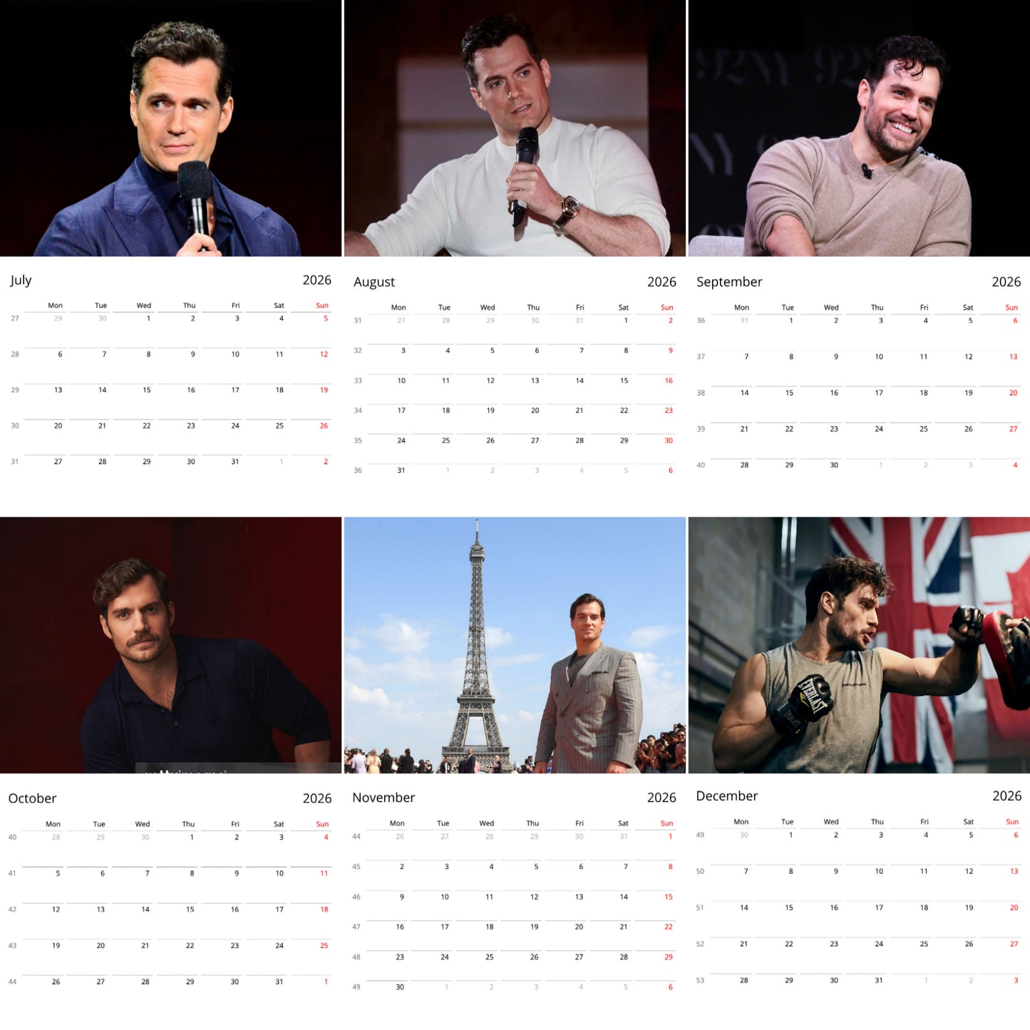 Henry Cavill 2026 Wall Calendar β Premium Actor Calendar for Fans, Hollywood Superstar Gift