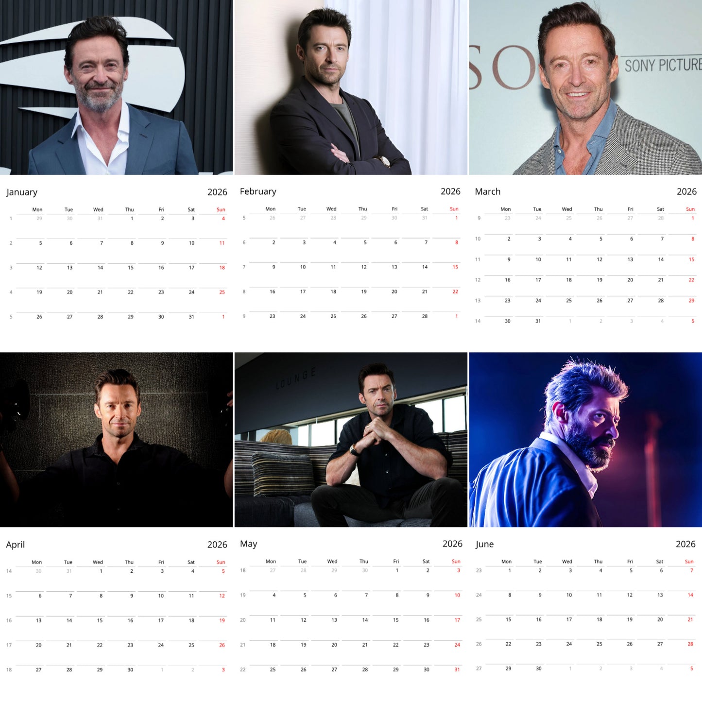 Hugh Jackman 2026 Wall Calendar β Legendary Actor & Entertainer Tribute Calendar, Premium Quality Art Prints, Perfect Gift for Fans