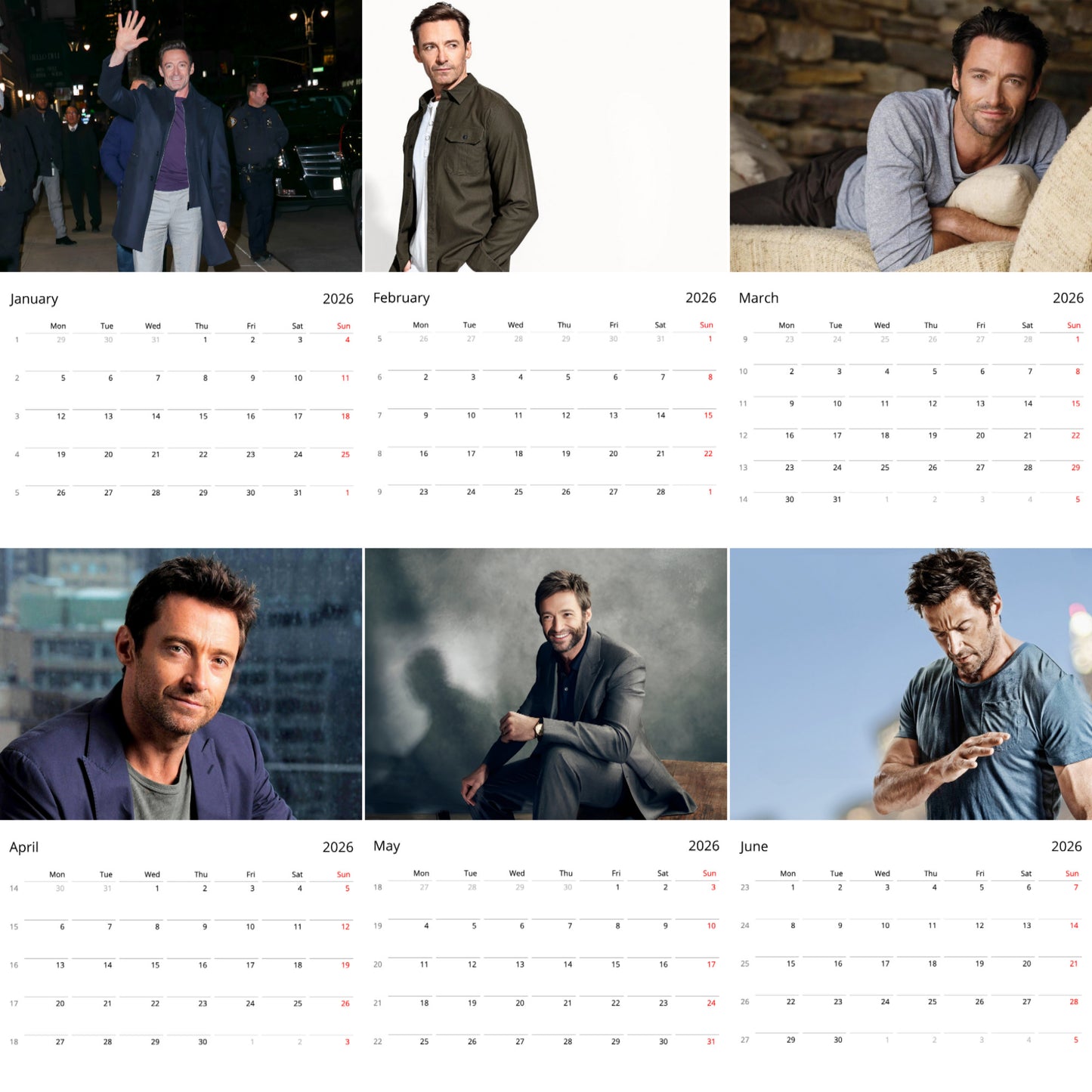 Hugh Jackman 2026 Wall Calendar β Premium Actor Calendar for Fans, Hollywood Icon Gift