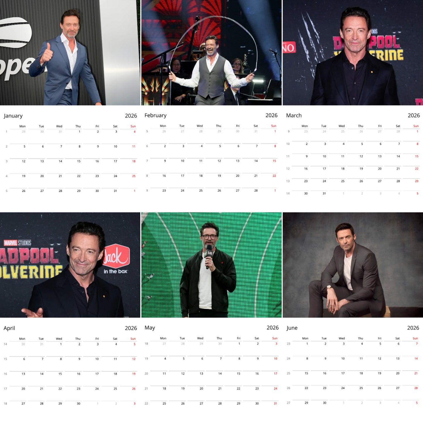 Hugh Jackman 2026 Wall Calendar β Premium Actor Calendar for Fans, Hollywood Icon Gift