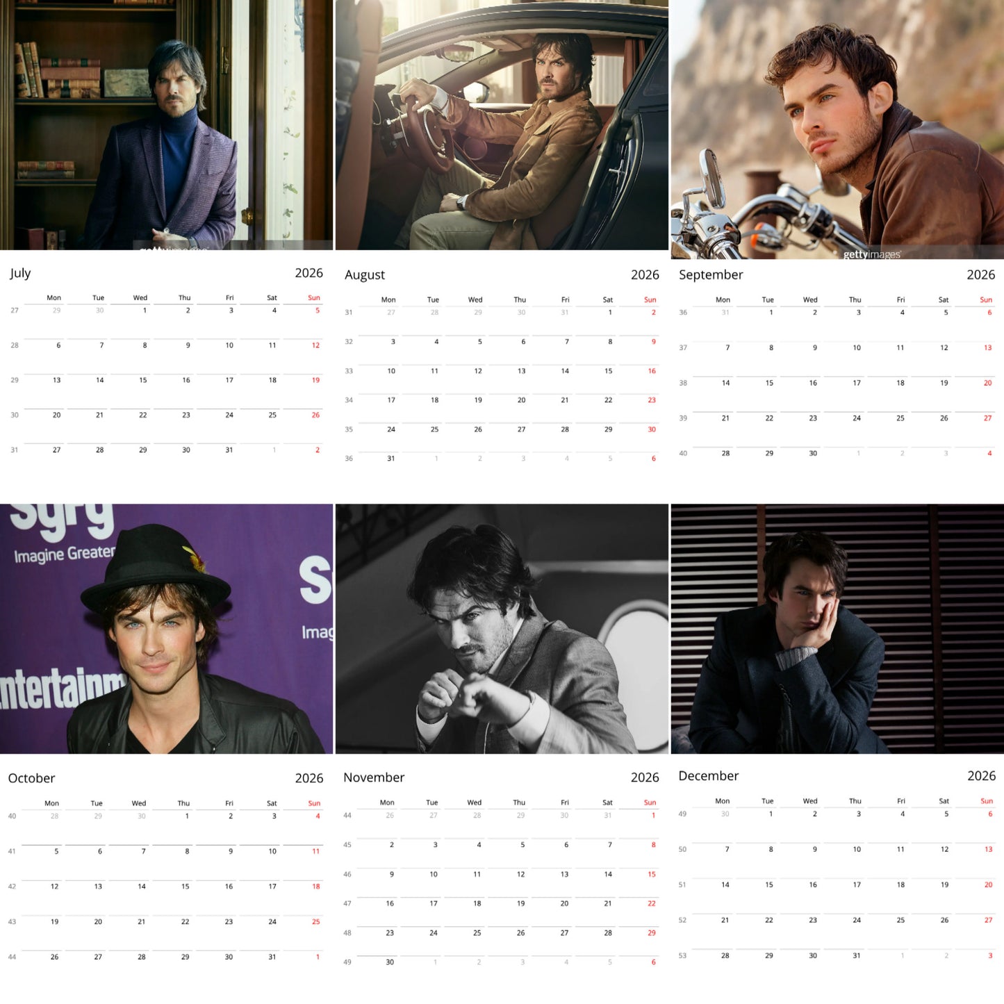 Ian Somerhalder 2026 Wall Calendar β Premium Actor Calendar for Fans, Vampire Diaries Star Gift