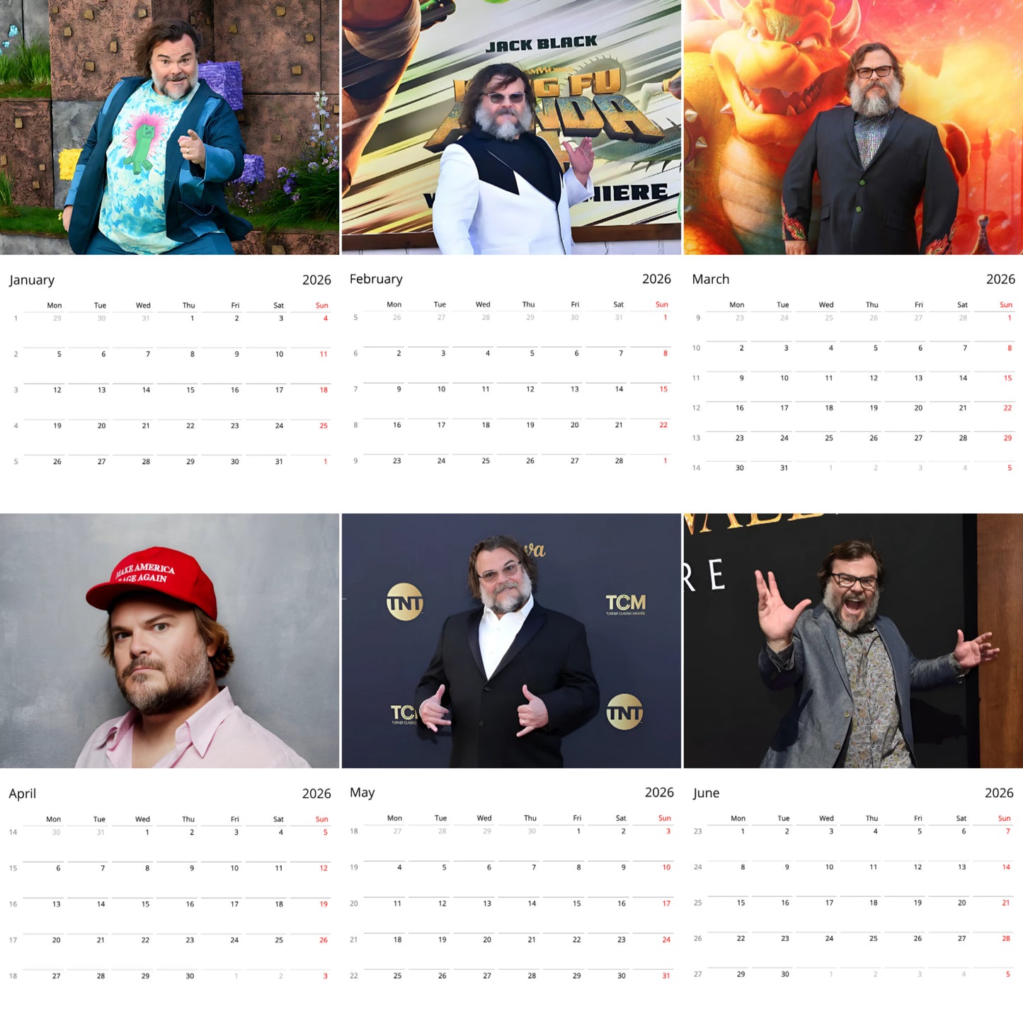 Jack Black 2026 Wall Calendar β Premium Actor & Comedian Calendar for Fans, Hollywood Star Gift