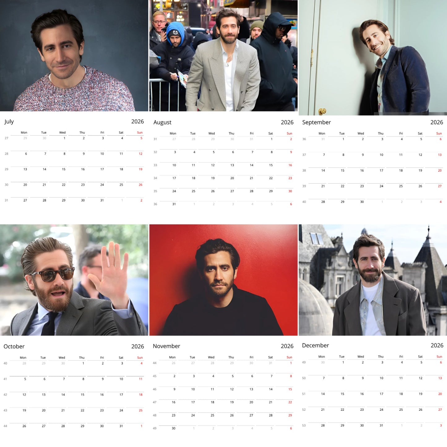 Jake Gyllenhaal 2026 Wall Calendar – Premium Actor Calendar for Fans, Hollywood Heartthrob Gift