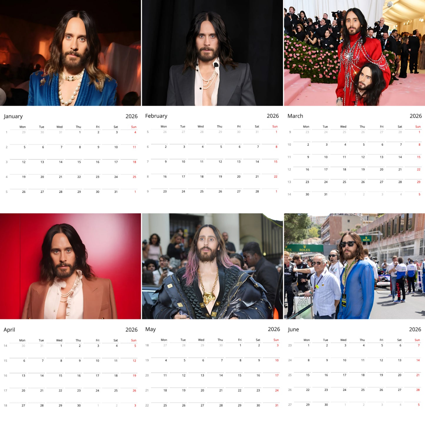 Jared Leto 2026 Wall Calendar β Premium Actor & Musician Calendar for Fans, Hollywood Star Gift