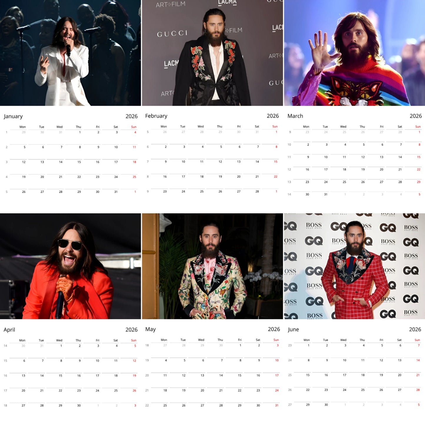 Jared Leto 2026 Wall Calendar β Premium Actor & Musician Calendar for Fans, Hollywood Star Gift