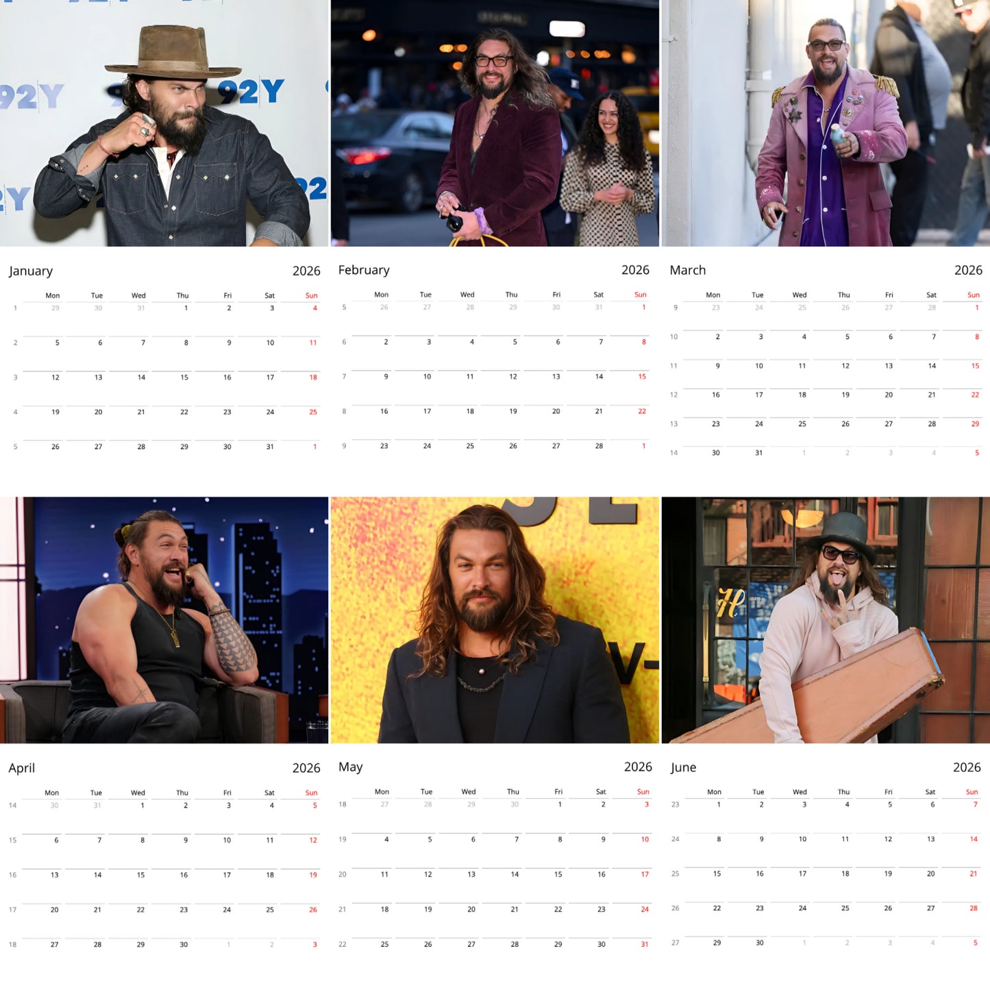 Jason Momoa 2026 Wall Calendar β Premium Actor Calendar for Fans, Aquaman Star Gift