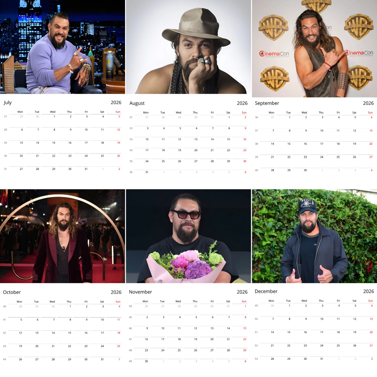 Jason Momoa 2026 Wall Calendar β Premium Actor Calendar for Fans, Aquaman Star Gift
