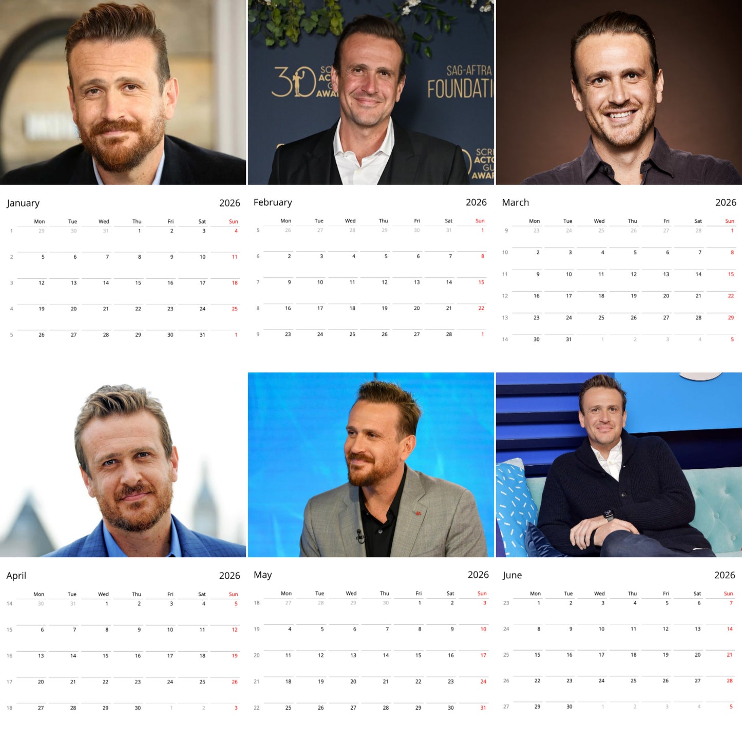Jason Segel 2026 Wall Calendar (Large Calendar) – Celebrity Fan Gift, Premium Wall Art