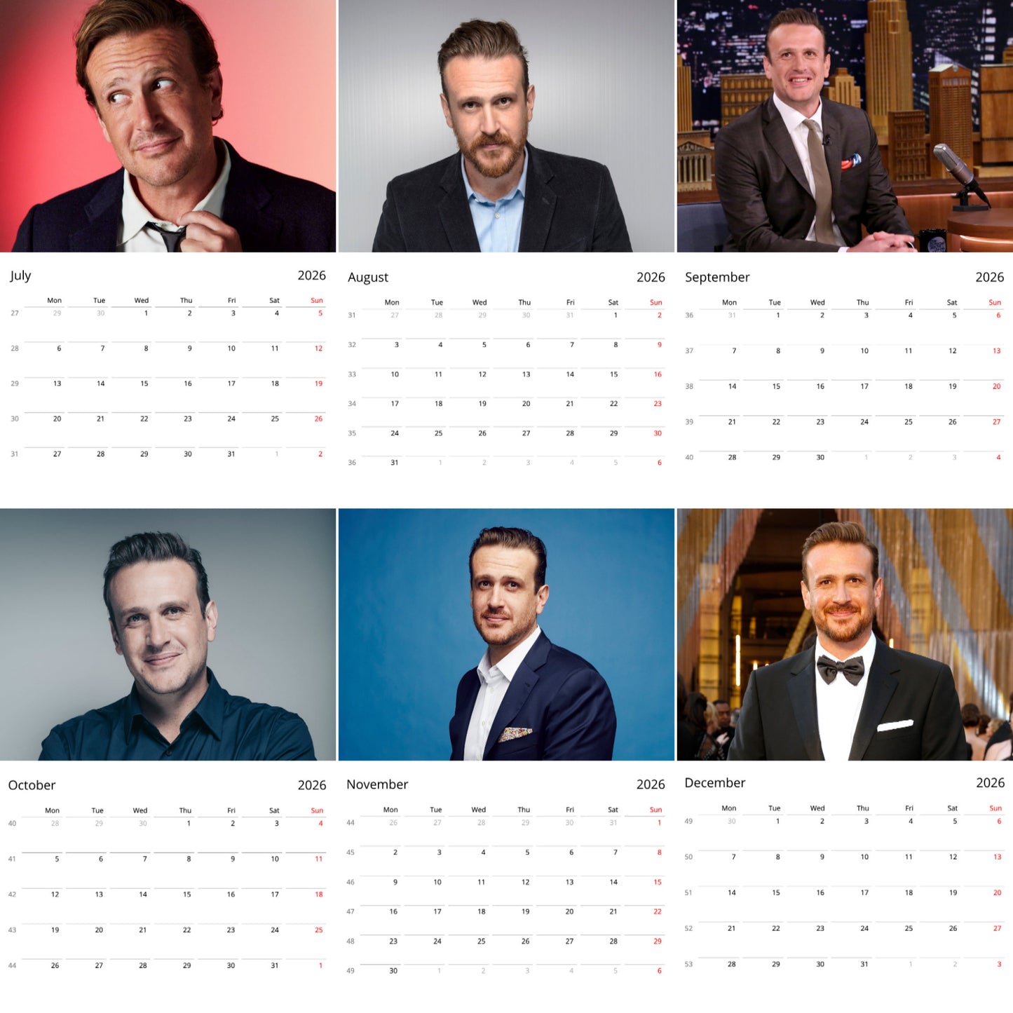 Jason Segel 2026 Wall Calendar (Large Calendar) – Celebrity Fan Gift, Premium Wall Art