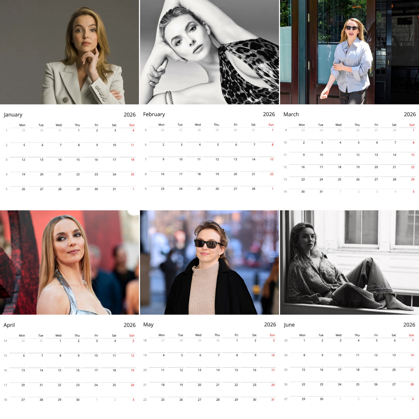 Jodie Comer 2026 Wall Calendar β Premium Actress Calendar for Fans, Killing Eve Star Gift