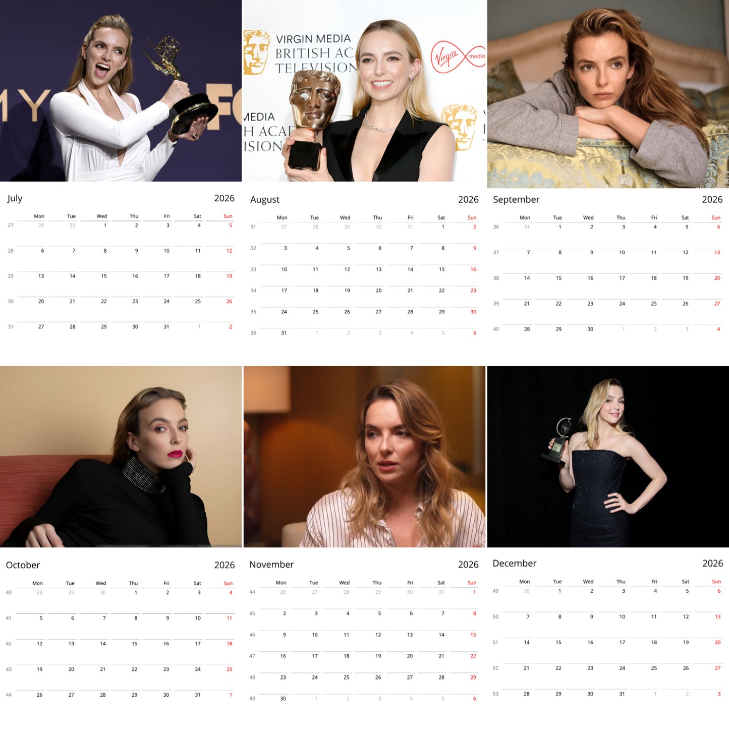 Jodie Comer 2026 Wall Calendar β Premium Actress Calendar for Fans, Killing Eve Star Gift