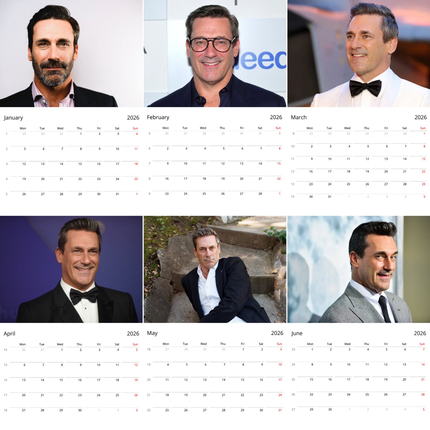 Jon Hamm 2026 Wall Calendar (Large Calendar) β Celebrity Fan Gift, Premium Wall Art