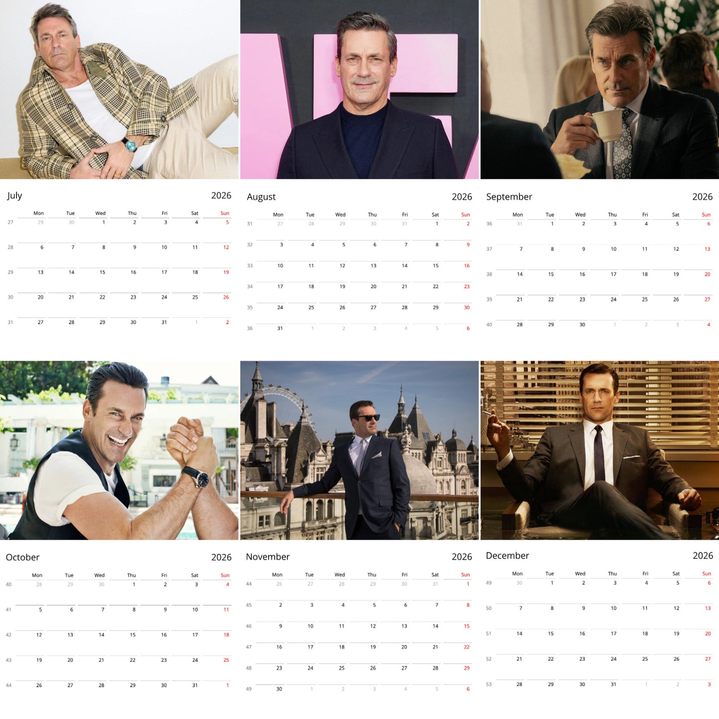 Jon Hamm 2026 Wall Calendar (Large Calendar) β Celebrity Fan Gift, Premium Wall Art